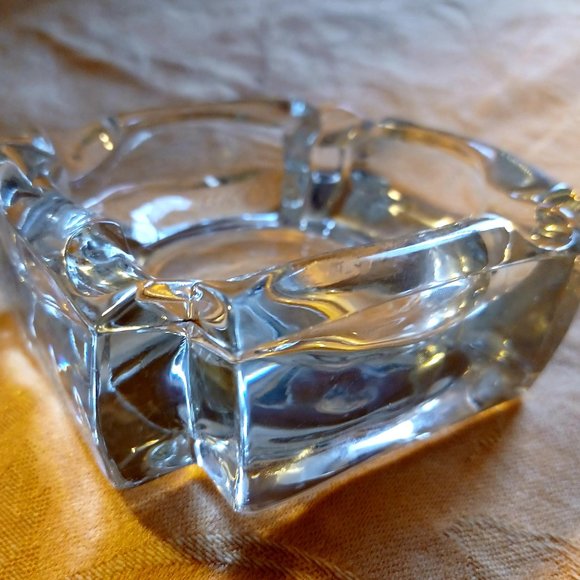 MCM Mid Century Art Deco VTG Ashtray Glass Heavy Clear Trinket Incense Square - Picture 3 of 8